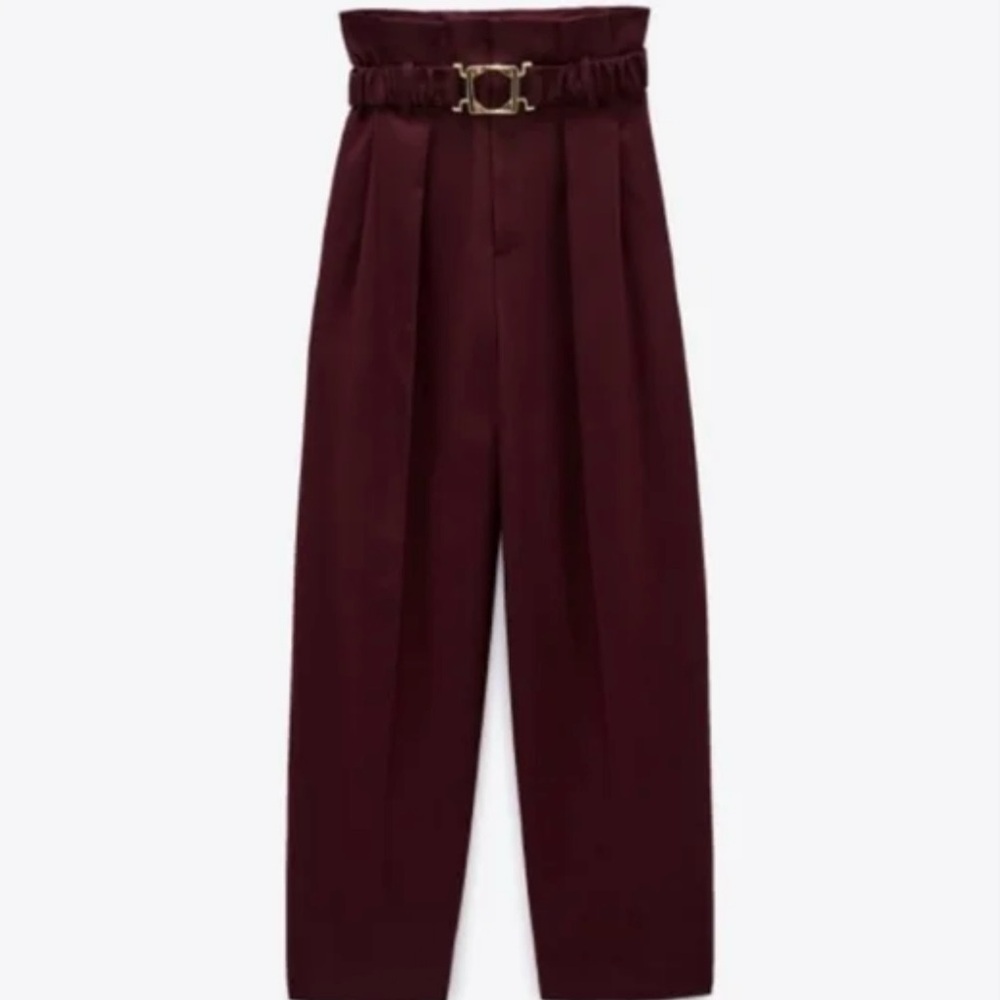 Zara high waisted pants with attached gold belt buckle